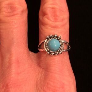 Silver Tone Blue Stone Ring
